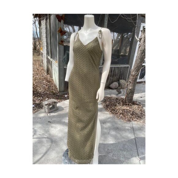 Guess Los Angeles Chevron Knit Maxi Slip Dress Green Sz S - Picture 1 of 13